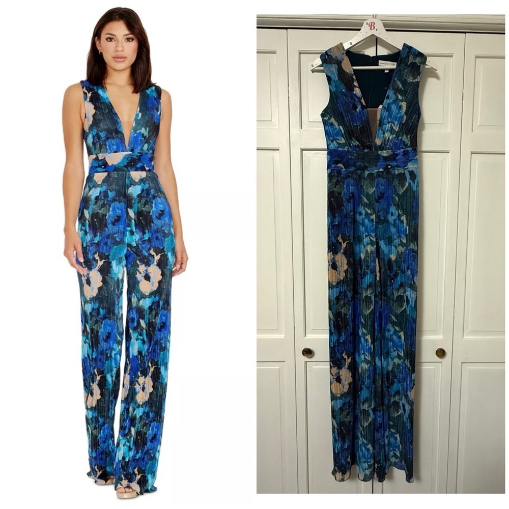 NWT Dress the Population Hunter Floral-Print Cobalt Blue Jumpsuit XS Formal